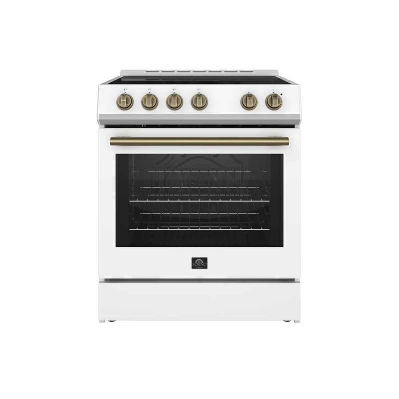 Forno Leonardo Espresso 30-Inch Electric Range in White with Brass Handle (FFSEL6022-30WHT)