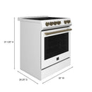 Forno 4-Piece Appliance Package - 30-Inch Espresso Electric Range , Wall Mount Range Hood, 60-Inch Built-In Convertible Refrigerator, and Dishwasher in White with Antique Brass Handle