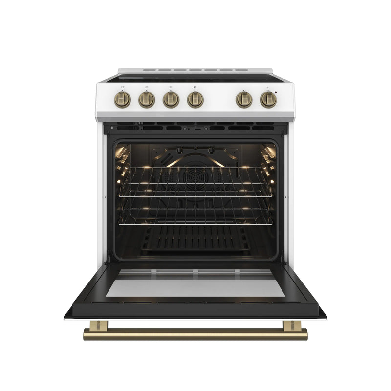 Forno Leonardo Espresso 30-Inch Electric Range in White with Brass Handle (FFSEL6022-30WHT)