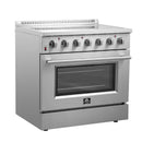 Forno 5-Piece Appliance Package - 36-Inch Electric Range, Wall Mount Range Hood, Pro-Style Refrigerator, Dishwasher, and 24-Inch Microwave Drawer in Stainless Steel