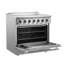 Forno 5-Piece Appliance Package - 36-Inch Electric Range, Wall Mount Range Hood, Pro-Style Refrigerator, Dishwasher, and 24-Inch Microwave Oven in Stainless Steel