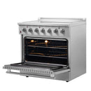 Forno 4-Piece Appliance Package - 36-Inch Electric Range, Pro-Style Refrigerator, Dishwasher, and 24-Inch Microwave Oven in Stainless Steel