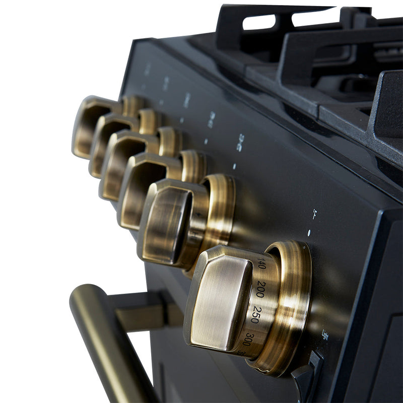 Forno 3-Piece Appliance Package - 30-Inch Gas Range, Refrigerator, and Dishwasher in Black with Antique Brass Trim