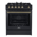Forno 3-Piece Appliance Package - 30-Inch Gas Range, Refrigerator, and Dishwasher in Black with Antique Brass Trim