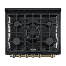 Forno 5-Piece Appliance Package - 30-Inch Gas Range, Under Cabinet Range Hood, Refrigerator wth Water Dispenser, Dishwasher, and 30-Inch Microwave Drawer in Black with Antique Brass Trim