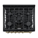 Forno 4-Piece Appliance Package - 30-Inch Gas Range, Under Cabinet Range Hood, Refrigerator, and Dishwasher in Black with Antique Brass Trim