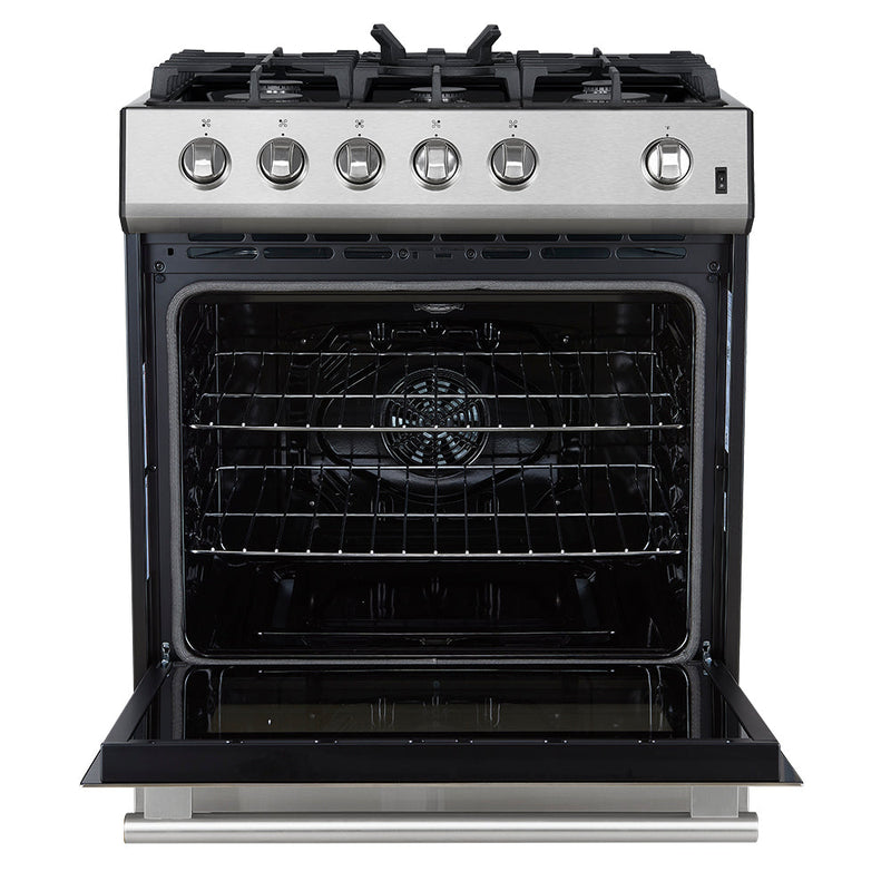 Forno 5-Piece Appliance Package - 30-Inch Gas Range, Under Cabinet Range Hood, Refrigerator wth Water Dispenser, Dishwasher, and 30-Inch Microwave Drawer in Stainless Steel
