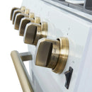 Forno 4-Piece Appliance Package - 30-Inch Espresso Gas Range , Wall Mount Range Hood, 60-Inch Built-In Convertible Refrigerator, and Dishwasher in White with Antique Brass Handle