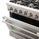 Forno 4-Piece Appliance Package - 36-Inch Gas Range, Wall Mount Range Hood, 36-Inch French Door Refrigerator, and Dishwasher in Stainless Steel