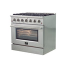 Forno 5-Piece Appliance Package - 36-Inch Gas Range, Wall Mount Range Hood, 60-Inch Refrigerator, Dishwasher, and 24-Inch Microwave Oven in Stainless Steel
