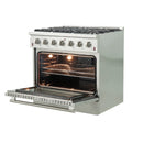 Forno 5-Piece Appliance Package - 36-Inch Gas Range- Wall Mount Range Hood- 36-Inch Refrigerator- Dishwasher- and 24-Inch Microwave Drawer in Stainless Steel