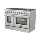 Forno 4-Piece Appliance Package - 48-Inch Gas Range, Wall Mount Range Hood, 36-Inch French Door Refrigerator, and Dishwasher in Stainless Steel