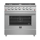 Forno 4-Piece Appliance Package - 36-Inch Gas Range, Wall Mount Range Hood, 60-Inch Built-In Convertible Refrigerator, and Dishwasher in Stainless Steel