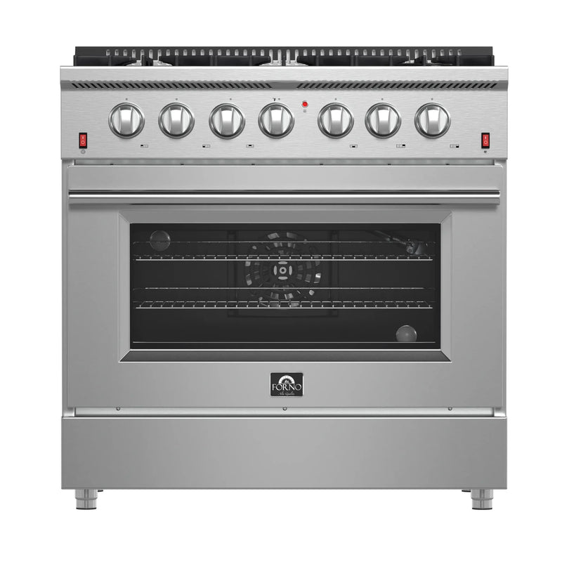 Forno 4-Piece Appliance Package - 36-Inch Gas Range, Wall Mount Range Hood, 60-Inch Built-In Convertible Refrigerator, and Dishwasher in Stainless Steel