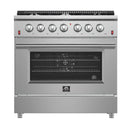 Forno 4-Piece Appliance Package - 36-Inch Gas Range, Wall Mount Range Hood, 36-Inch French Door Refrigerator, and Dishwasher in Stainless Steel