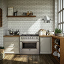 Forno Marco 36-Inch Gas Range 6 Gas Burners, 5.36 cu.ft. Convection Oven and Temperature Gauge in Stainless Steel shown in a styled kitchen