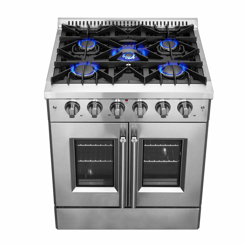 Forno 30-Inch Galiano Gas Range with 5 Gas Burners, 68,000 BTUs, & French Door Gas Oven in Stainless Steel (FFSGS6444-30)