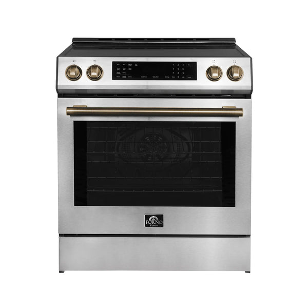 Forno Espresso Donatello 30-Inch Slide-In Induction Range in Stainless Steel with Brass Handle (FFSIN0905-30)