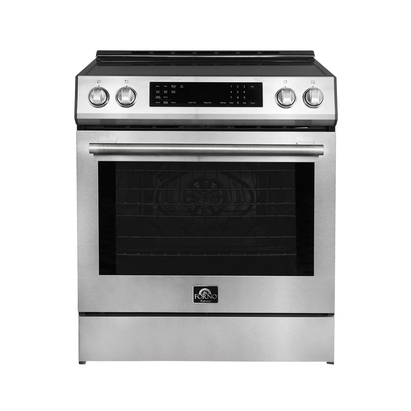 Forno 5-Piece Appliance Package - 30-Inch Inducton Range, Under Cabinet Range Hood, Refrigerator with Water Dispenser, Dishwasher, and 24-Inch Microwave Oven in Stainless Steel