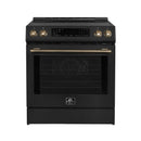 Forno 5-Piece Appliance Package - 30-Inch Inducton Range, Under Cabinet Range Hood, Refrigerator with Water Dispenser, Dishwasher, and 24-Inch Microwave Oven in Black with Antique Brass Trim