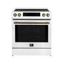 Forno 5-Piece Appliance Package - 30-Inch Inducton Range, Under Cabinet Range Hood, Refrigerator, Dishwasher, and  24-Inch Microwave Oven in White with Antique Brass Trim