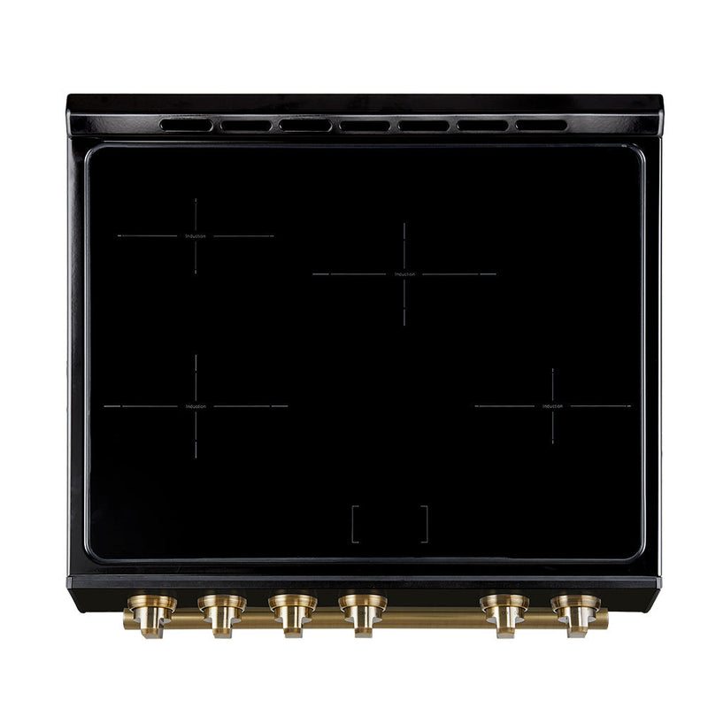 Forno 5-Piece Appliance Package - 30-Inch Induction Range, Under Cabinet Range Hood, Refrigerator, Dishwasher, and  30-Inch Microwave Oven in Black with Antique Brass Trim