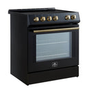 Forno 5-Piece Appliance Package - 30-Inch Induction Range, Under Cabinet Range Hood,  French Door Refrigerator, Dishwasher, and  Microwave Drawer in Black with Antique Brass Trim