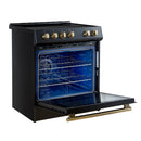 Forno 5-Piece Appliance Package - 30-Inch Induction Range, Under Cabinet Range Hood,  French Door Refrigerator with Water Dispenser, Dishwasher, and  Microwave Drawer in Black with Antique Brass Trim