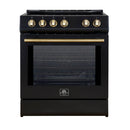 Forno 5-Piece Appliance Package - 30-Inch Inducton Range, Under Cabinet Range Hood, Refrigerator with Water Dispenser, Dishwasher, and  24-Inch Microwave Oven in Black with Antique Brass Trim