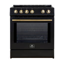 Forno 5-Piece Appliance Package - 30-Inch Induction Range, Under Cabinet Range Hood, French Door Refrigerator, Dishwasher, and 30-Inch Microwave Drawer in Black with Antique Brass Trim
