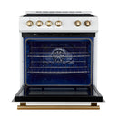 Forno Leonardo Espresso 30-Inch Slide-In White Induction Range with Antique Brass Trim (FFSIN0982-30WHT)