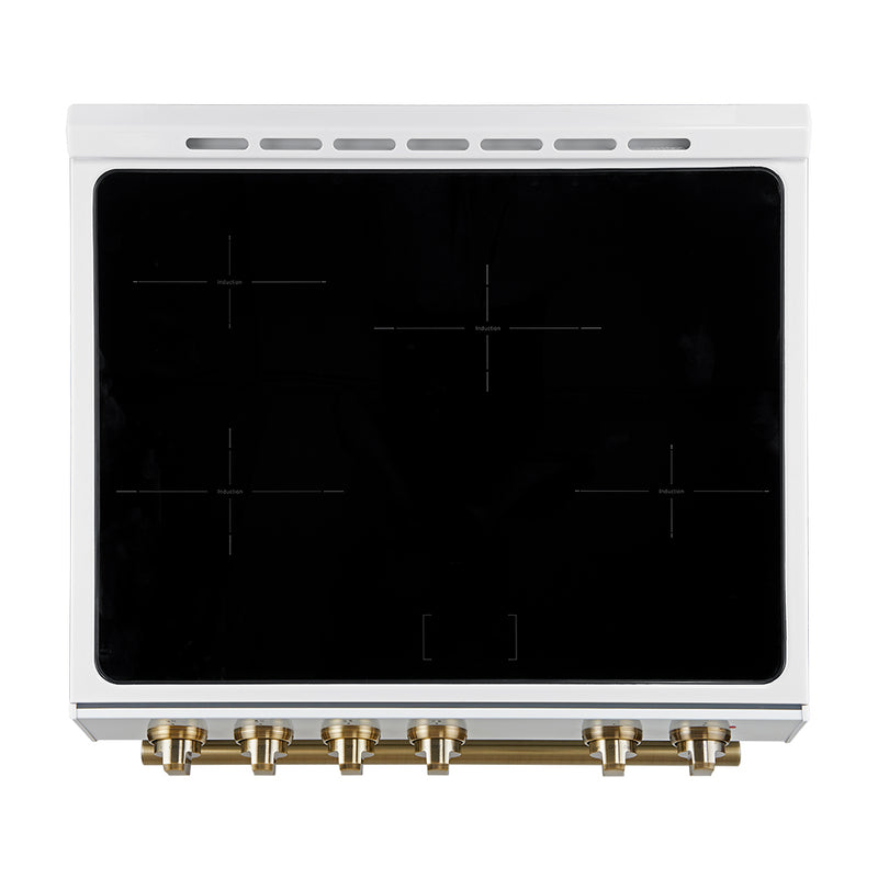 Forno Leonardo Espresso 30-Inch Slide-In White Induction Range with Brass Trim (FFSIN0982-30WHT)