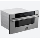 Forno 5-Piece Appliance Package - 30-Inch Electric Range, Under Cabinet Range Hood, French Door Refrigerator, Dishwasher, and 30-Inch Microwave Drawer in Black with Antique Brass Trim