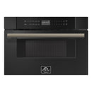 Forno 5-Piece Appliance Package - 30-Inch Gas Range, Under Cabinet Range Hood, Refrigerator, Dishwasher, and 30-Inch Microwave Drawer in Black with Antique Brass Trim