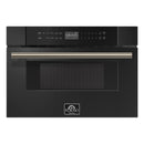 Forno 5-Piece Appliance Package - 30-Inch Electric Range, Under Cabinet Range Hood, French Door Refrigerator, Dishwasher, and 30-Inch Microwave Drawer in Black with Antique Brass Trim