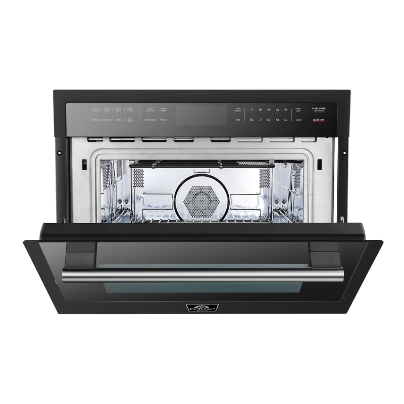 Forno 5-Piece Appliance Package - 30-Inch Inducton Range, Under Cabinet Range Hood, Refrigerator, Dishwasher, and 24-Inch Microwave Oven in Black with Antique Brass Trim