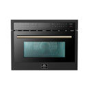 Forno 5-Piece Appliance Package - 36-Inch Gas Range, Wall Mount Range Hood, 60-Inch Convertible Refrigerator with Modern Trim, Dishwasher, and 24-Inch Microwave Oven in Black with Antique Brass Handle