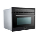 Forno 5-Piece Appliance Package - 30-Inch Gas Range, Under Cabinet Range Hood, Refrigerator with Water Dispenser, Dishwasher, and 24-Inch Microwave Oven in Black with Antique Brass Trim