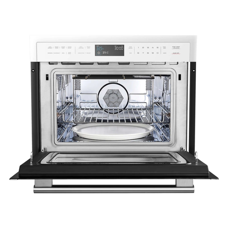 Forno 5-Piece Appliance Package - 30-Inch Inducton Range, Under Cabinet Range Hood, Refrigerator with Water Dispenser, Dishwasher, and  24-Inch Microwave Oven in White with Antique Brass Trim