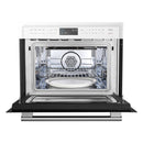 Forno 5-Piece Appliance Package - 36-Inch Antico Dual Fuel Range, Wall Mount Range Hood, 60-Inch Refrigerator, Dishwasher, & 24-Inch Microwave Oven in White with Antique Brass Handle