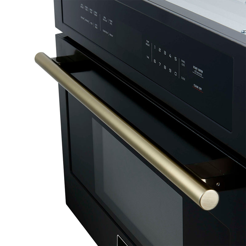Forno 2-Piece Appliance Package - 30-Inch Vomero Double Wall Oven & 30-Inch Microwave Oven in Black with Antique Brass Handle