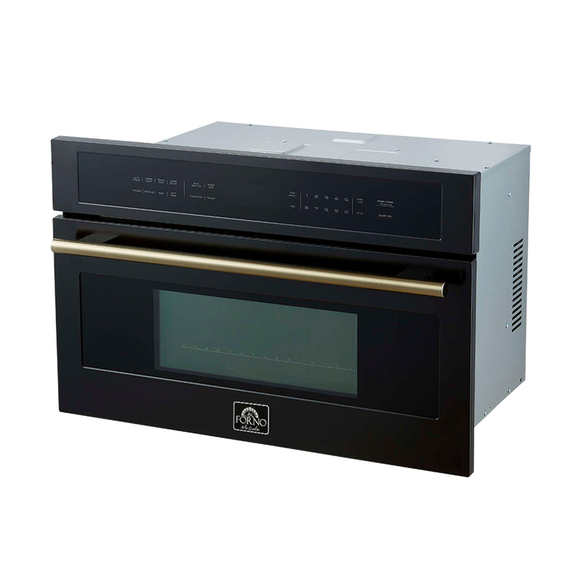 Forno 2-Piece Appliance Package - 30-Inch Vomero Double Wall Oven & 30-Inch Microwave Oven in Black with Antique Brass Handle