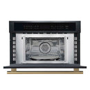 Forno 5-Piece Appliance Package - 36-Inch Dual Fuel Range, Wall Mount Range Hood, 60-Inch Convertible Refrigerator with Modern Trim, Dishwasher, and 30-Inch Microwave Oven in Black with Antique Brass Handle