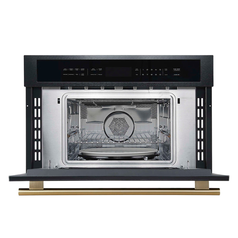Forno 2-Piece Appliance Package - 30-Inch Vomero Wall Oven & 30-Inch Microwave Oven in Black with Antique Brass Handle