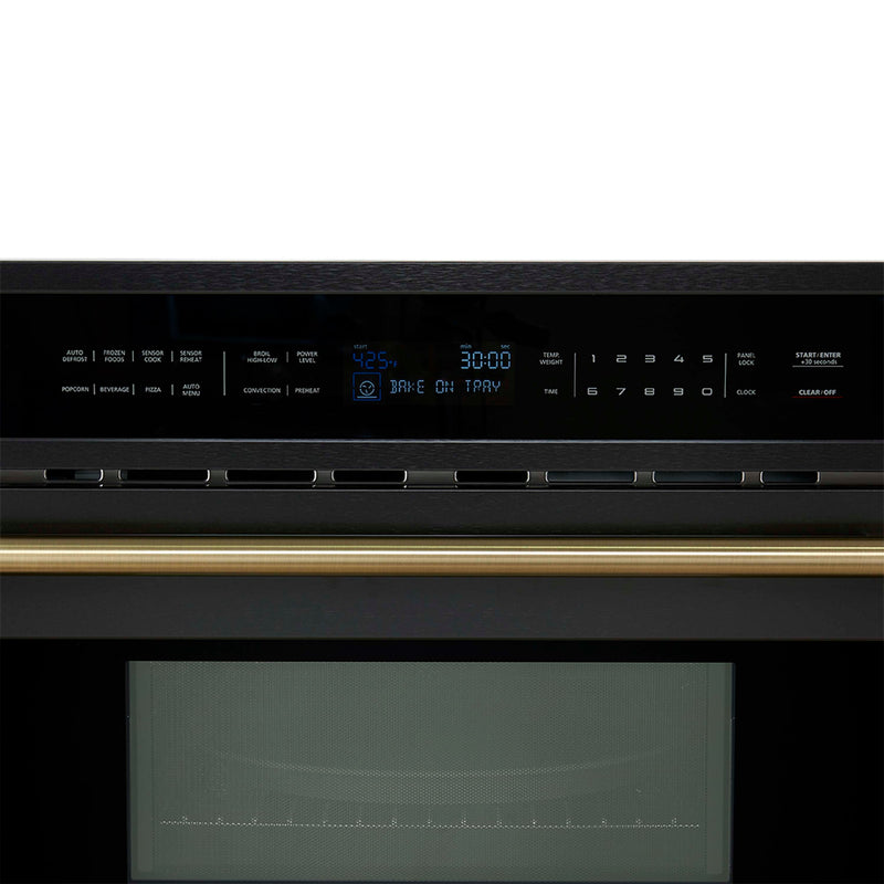 Forno 5-Piece Appliance Package - 30-Inch Induction Range, Under Cabinet Range Hood, Refrigerator, Dishwasher, and 30-Inch Microwave Oven in Black with Antique Brass Trim