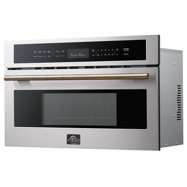 Forno Oliena Espresso 30-Inch Built-In 1.6 Cu. Ft. Microwave Oven in Stainless Steel with Antique Brass Trim (FMWDR3093-30)