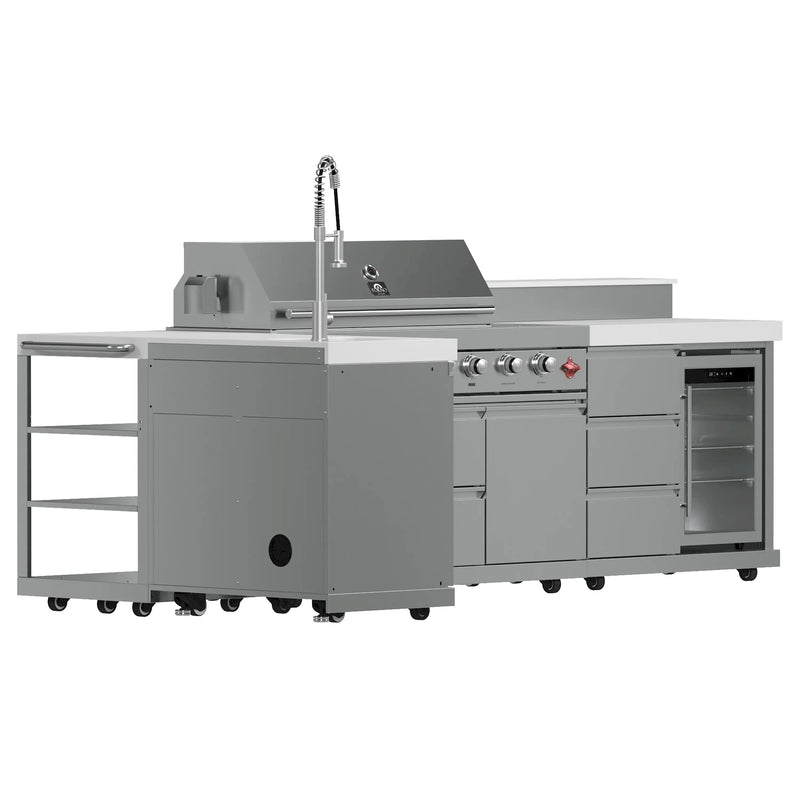 Forno Bulnes Outdoor Kitchen 40-Inch BBQ 95,000 BTU, with 5 Burners, Sear & Rotisserie Infrared Side Burner, 1.8 cu.ft. Beverage Center & White Sintered Stone Countertops (FODKT2520WHT)