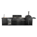 Forno All'Aperto Outdoor Kitchen Set with 87,600 BTU BBQ, Sink & Bar Module, Gas Pizza Oven, Black Sintered Stone Countertops in Black (FODKT2551BLK)
