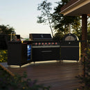 Forno All'Aperto Outdoor Kitchen Set with 87,600 BTU BBQ, Sink & Bar Module, Gas Pizza Oven, Black Sintered Stone Countertops in Black shown in a backyard outdoor kitchen