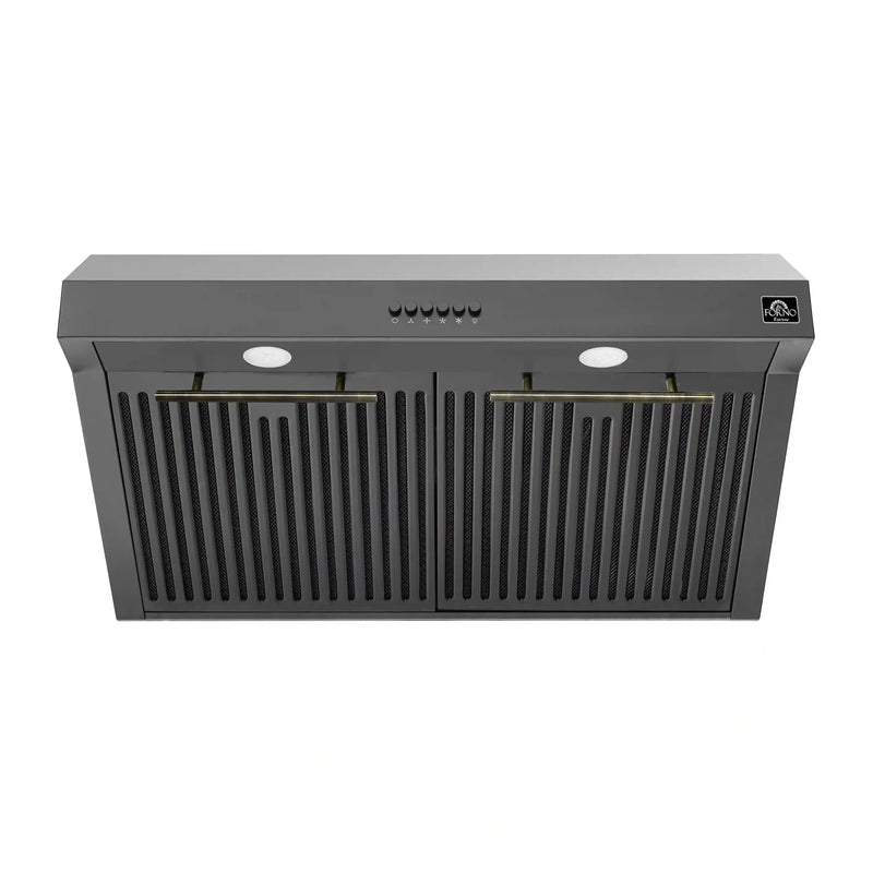 Forno 2-Piece Appliance Package - 30-Inch Espresso Electric Range & Under Cabinet Range Hood in Black with Antique Brass Handle